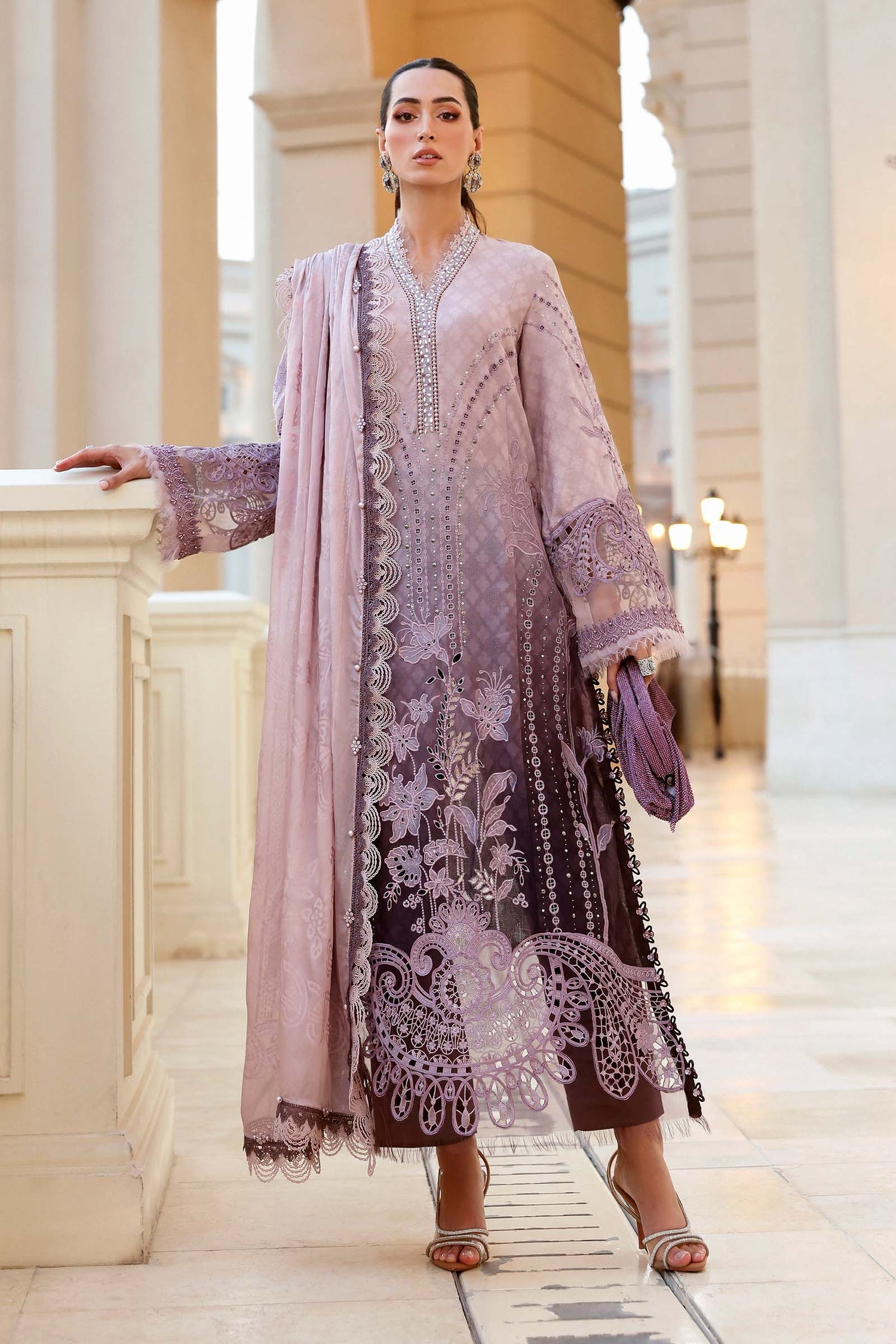 Maria.B 3 Piece Custom Stitched Suit - Purple - LB31428