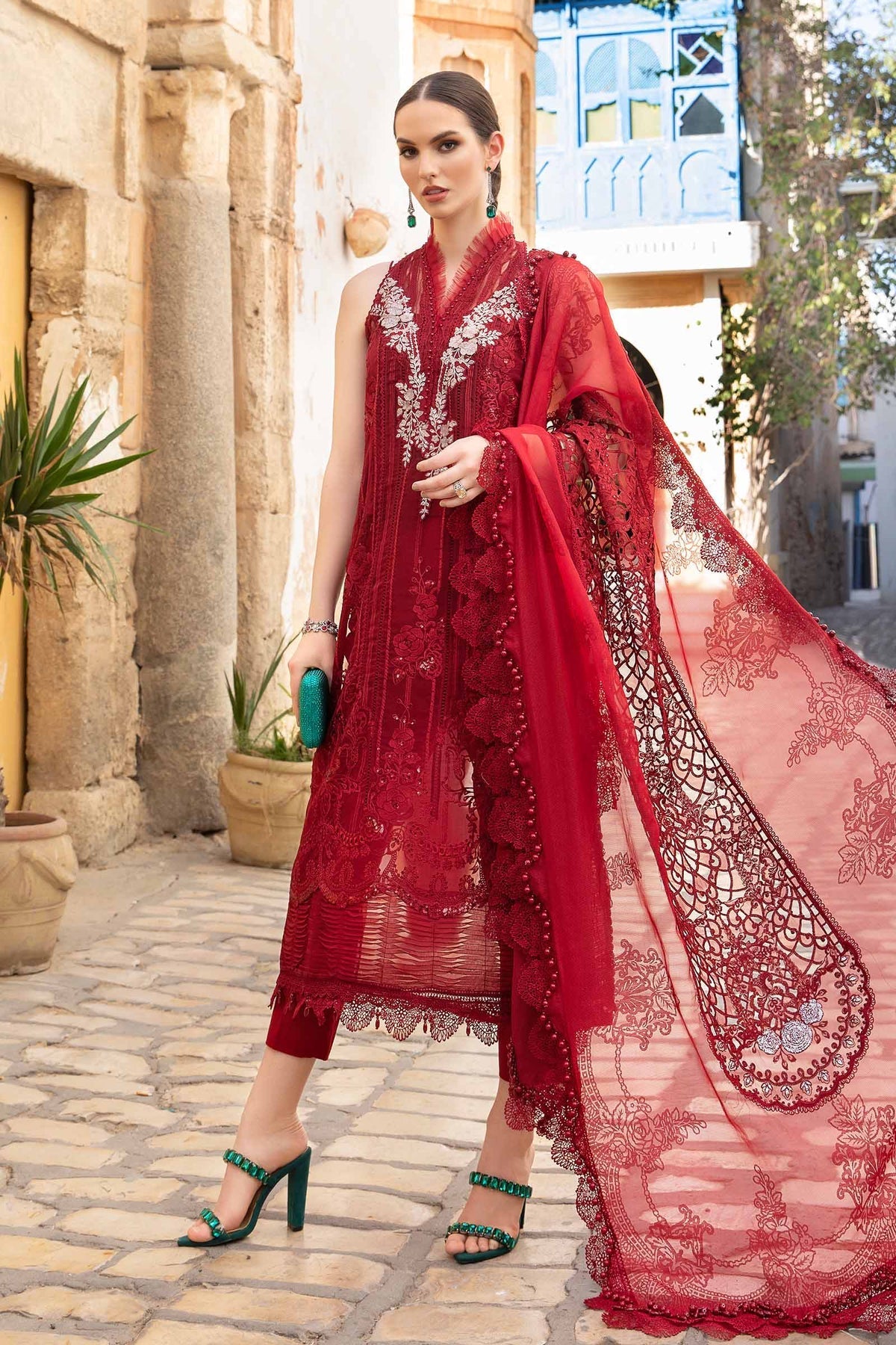 Maria.B 3 Piece Custom Stitched Suit - Red - LB286440