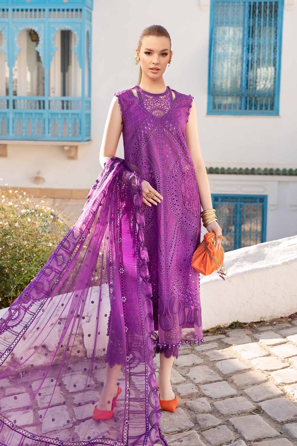 Maria.B 3 Piece Custom Stitched Suit - Purple - LB286418