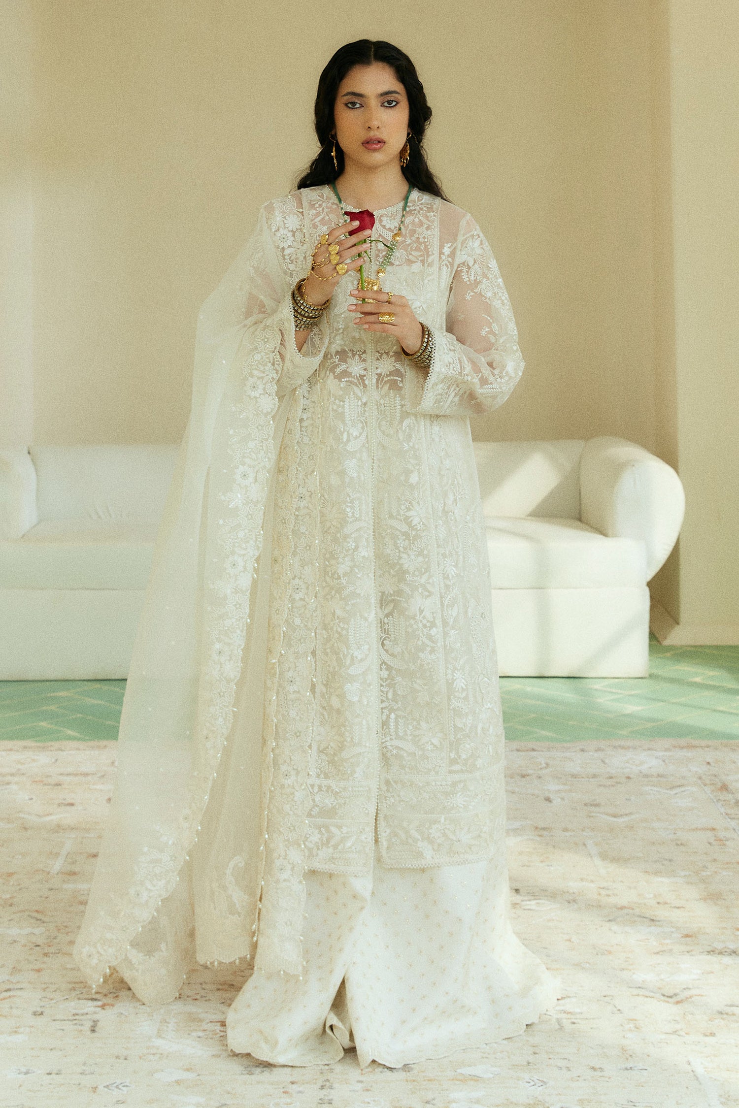 Zara Shahjahan 3 Piece Custom Stitched Suit - Off-White - LB289143