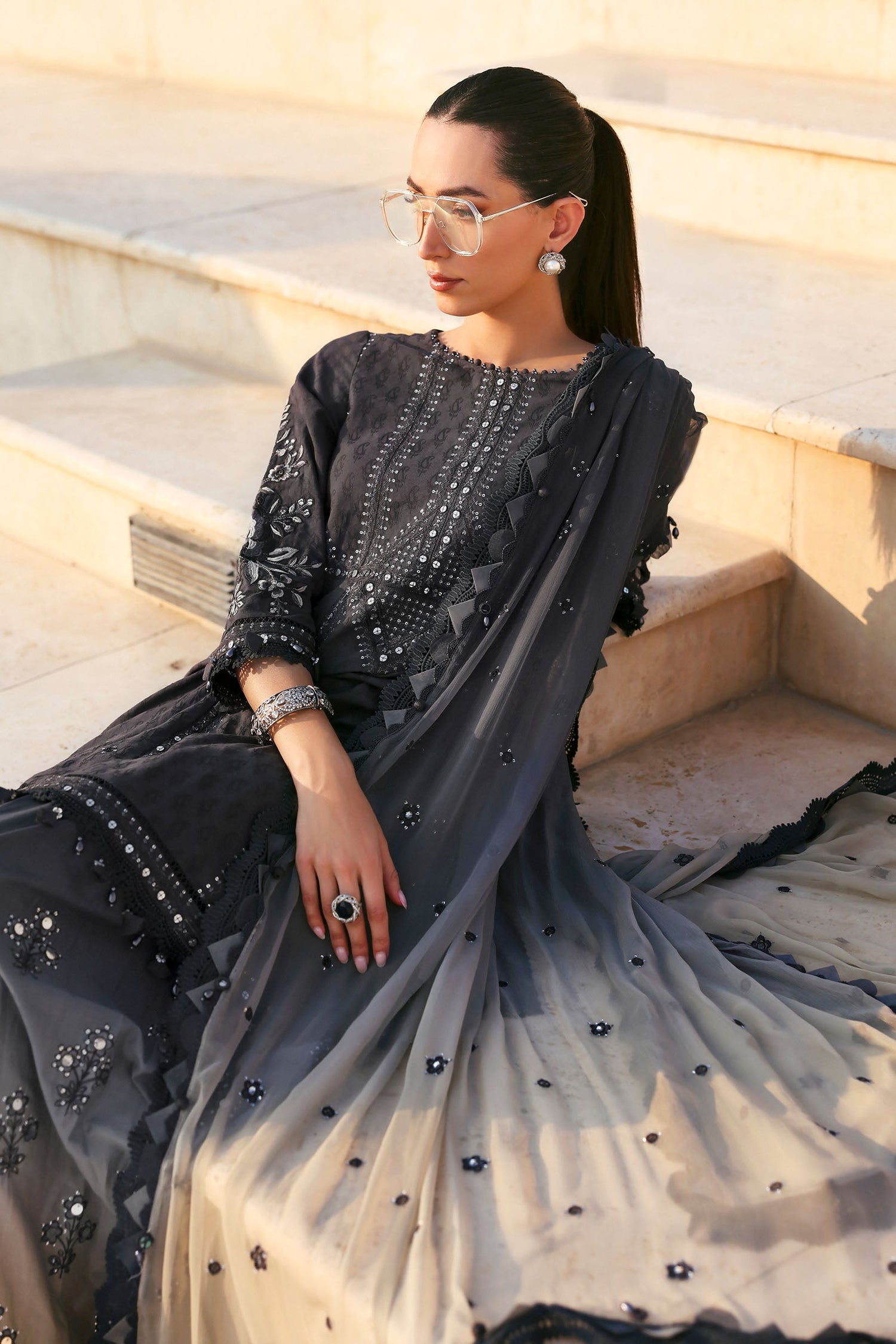 Maria.B 3 Piece Custom Stitched Suit - Blue - LB31436