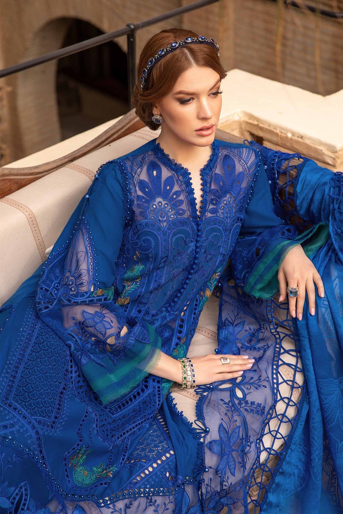 Maria.B 3 Piece Custom Stitched Suit - Blue - LB286428