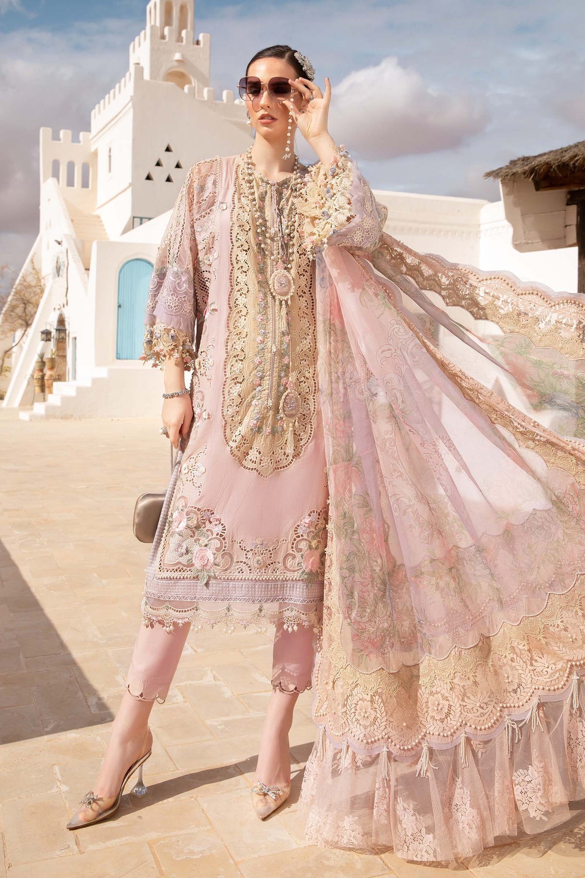 Maria.B 3 Piece Custom Stitched Suit - Pink - LB286421