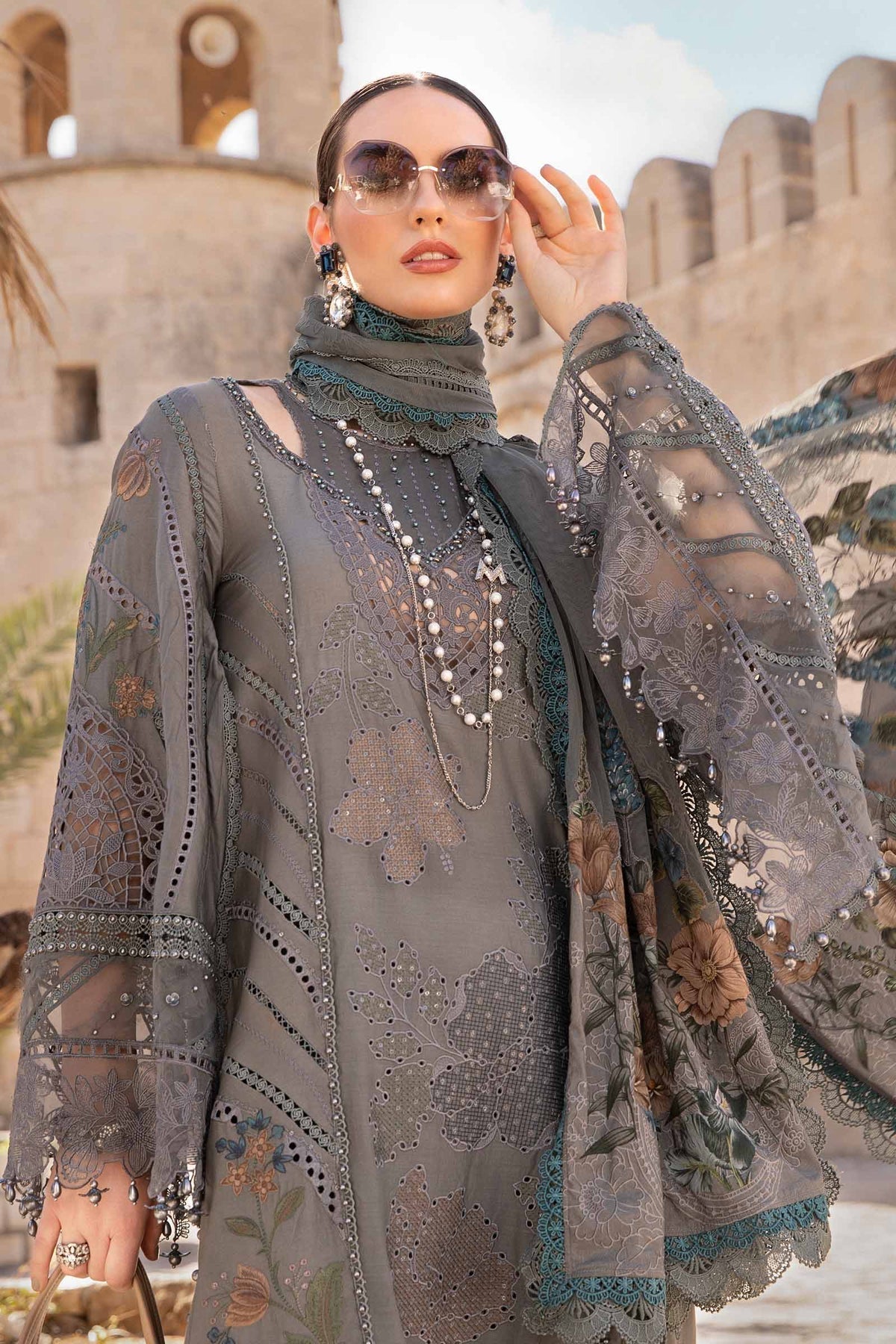 Maria.B 3 Piece Custom Stitched Suit - Gray - LB286436