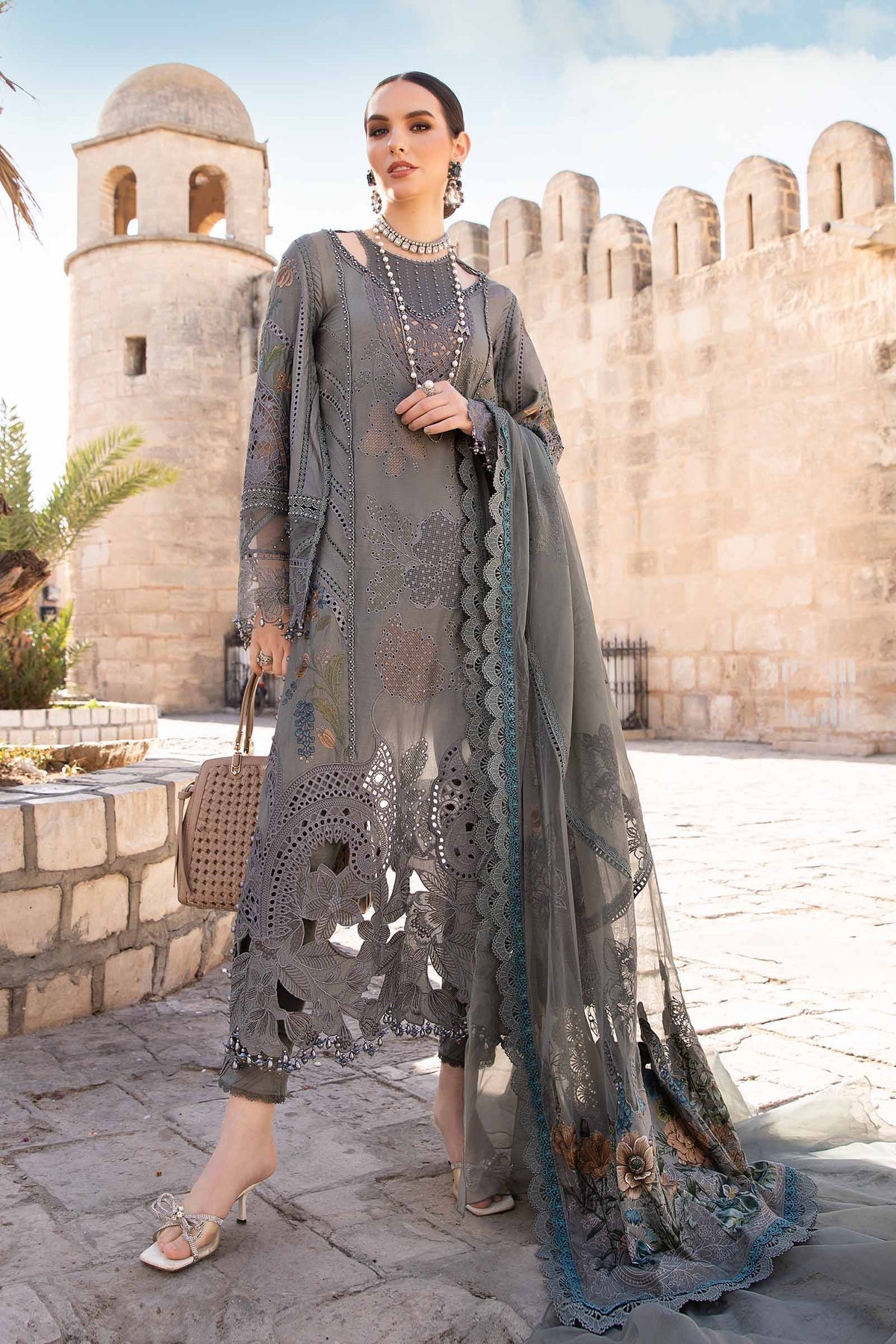 Maria.B 3 Piece Custom Stitched Suit - Gray - LB286436