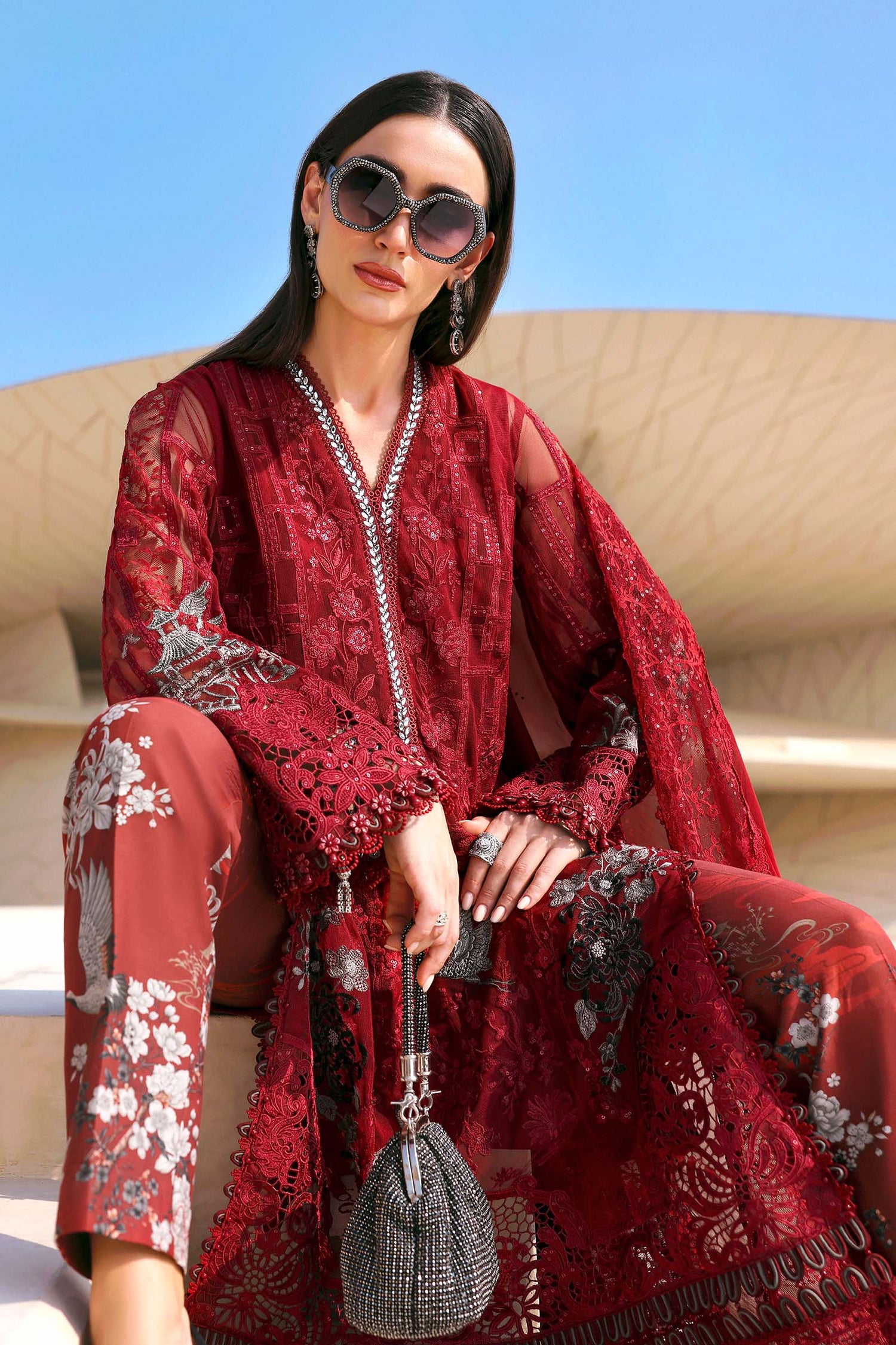 Maria.B 3 Piece Custom Stitched Suit - Red - LB31426