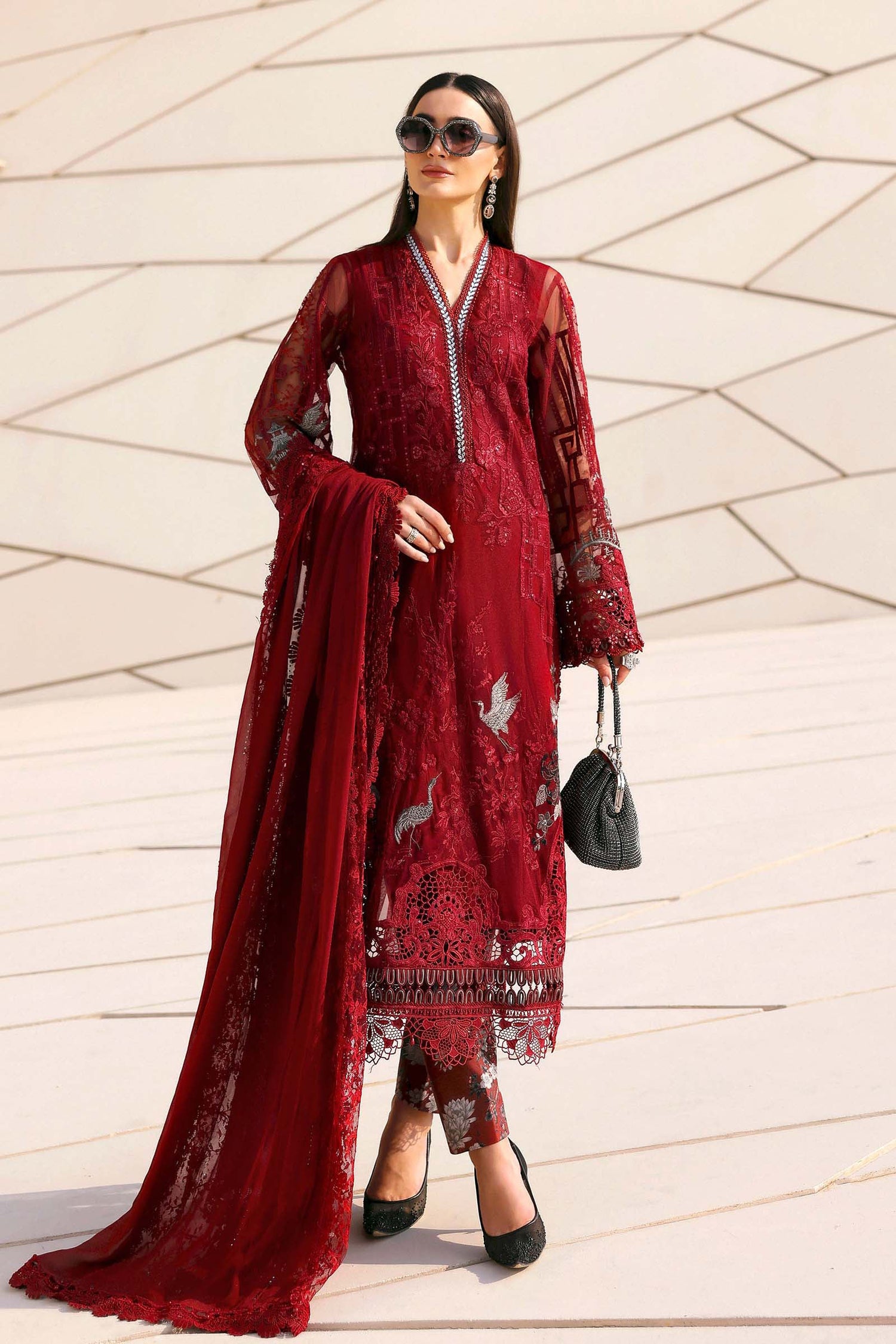 Maria.B 3 Piece Custom Stitched Suit - Red - LB31426