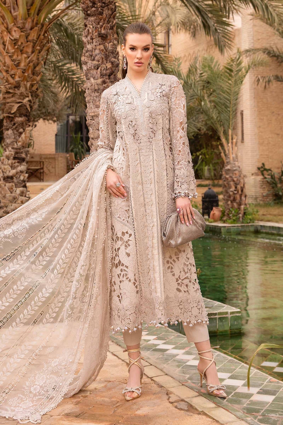 Maria.B 3 Piece Custom Stitched Suit - Beige - LB286433