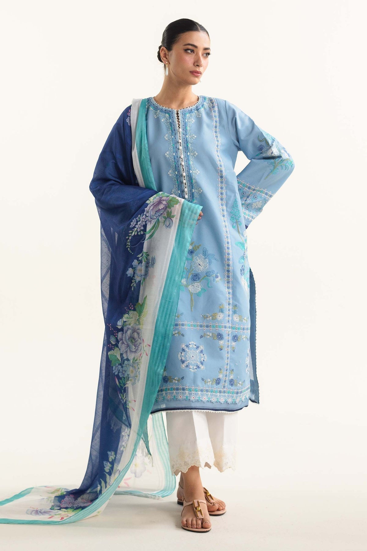 Zara Shahjahan 3 Piece Custom Stitched Suit - Blue - LB287223