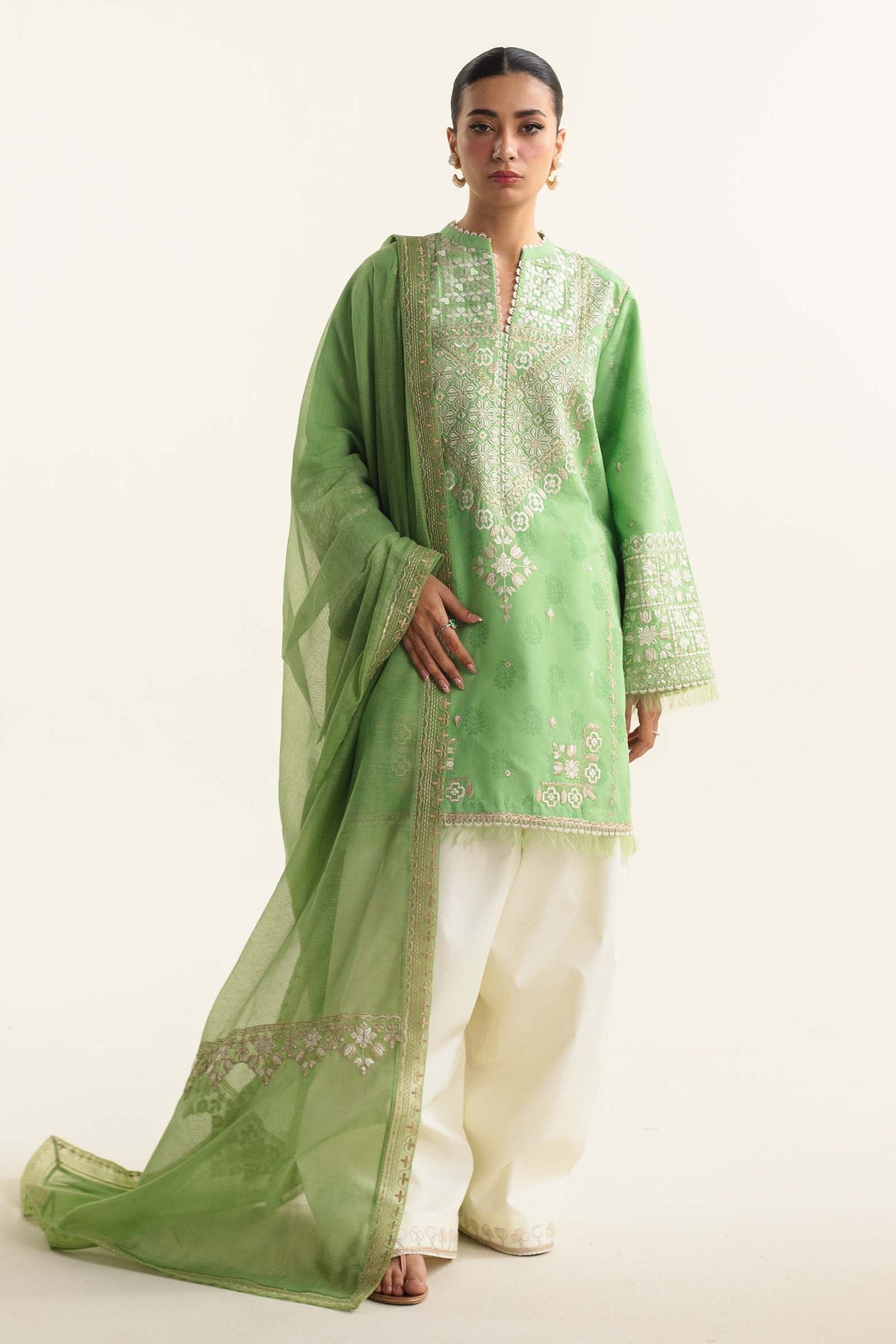 Zara Shahjahan 3 Piece Custom Stitched Suit - Green - LB287226