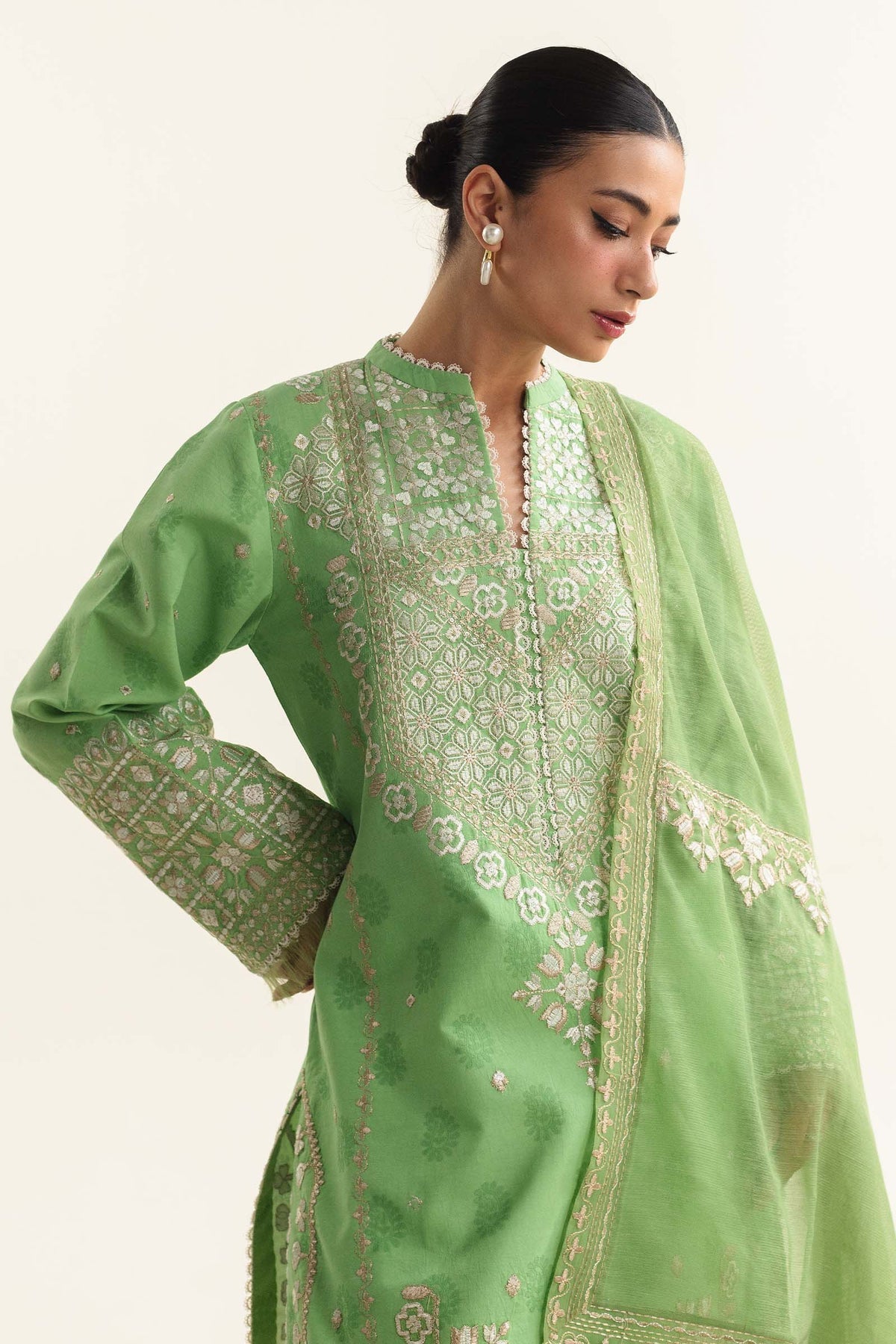 Zara Shahjahan 3 Piece Custom Stitched Suit - Green - LB287226