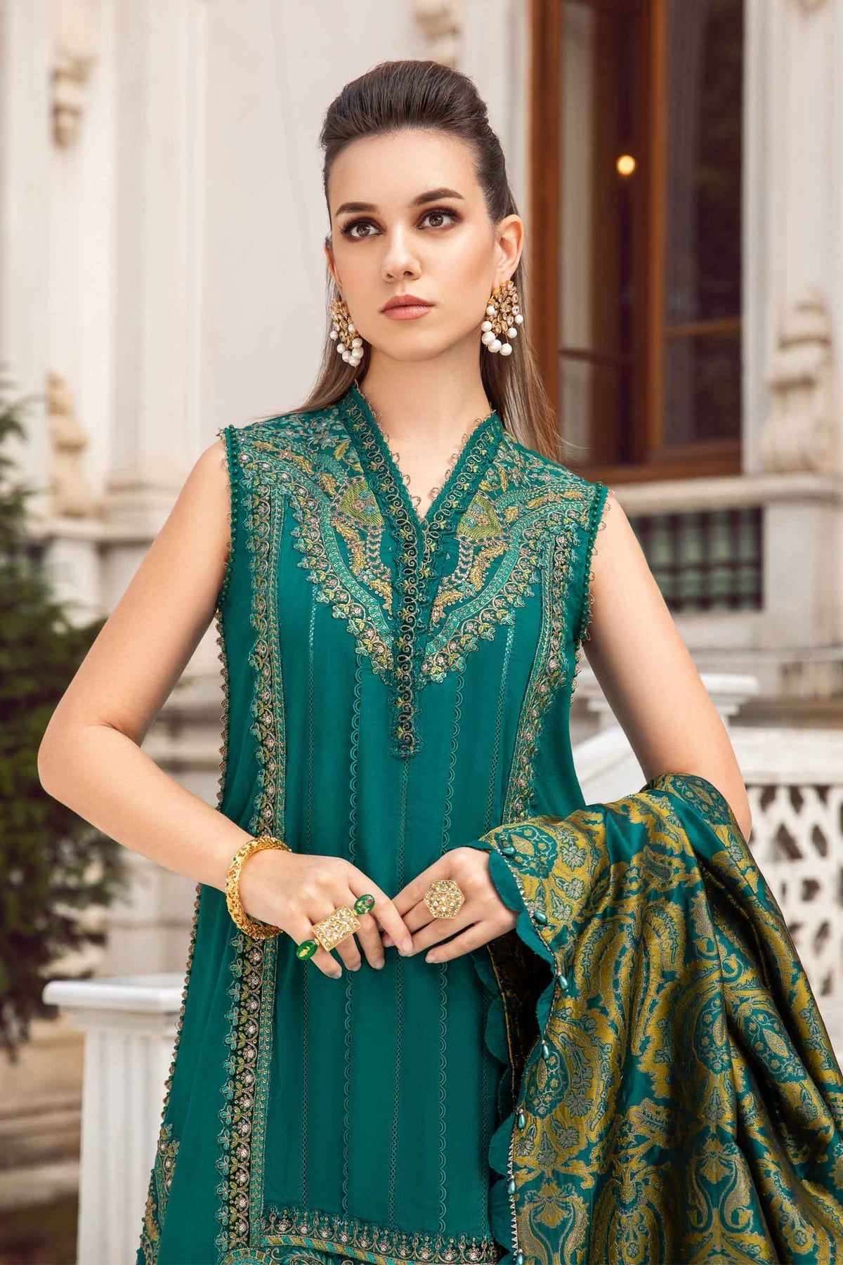 Maria.B 3 Piece Custom Stitched Suit - Green - LB284929