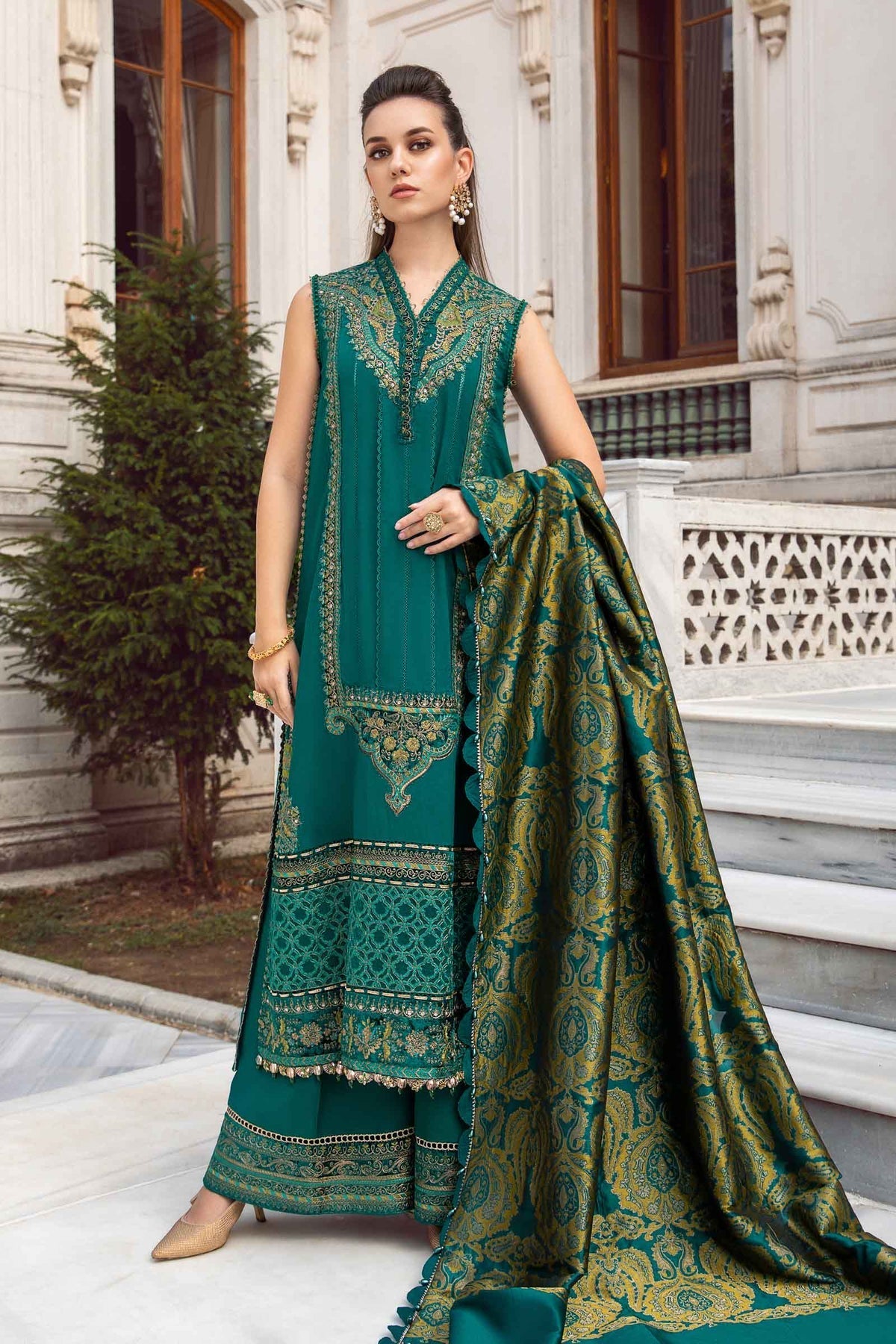 Maria.B 3 Piece Custom Stitched Suit - Green - LB284929