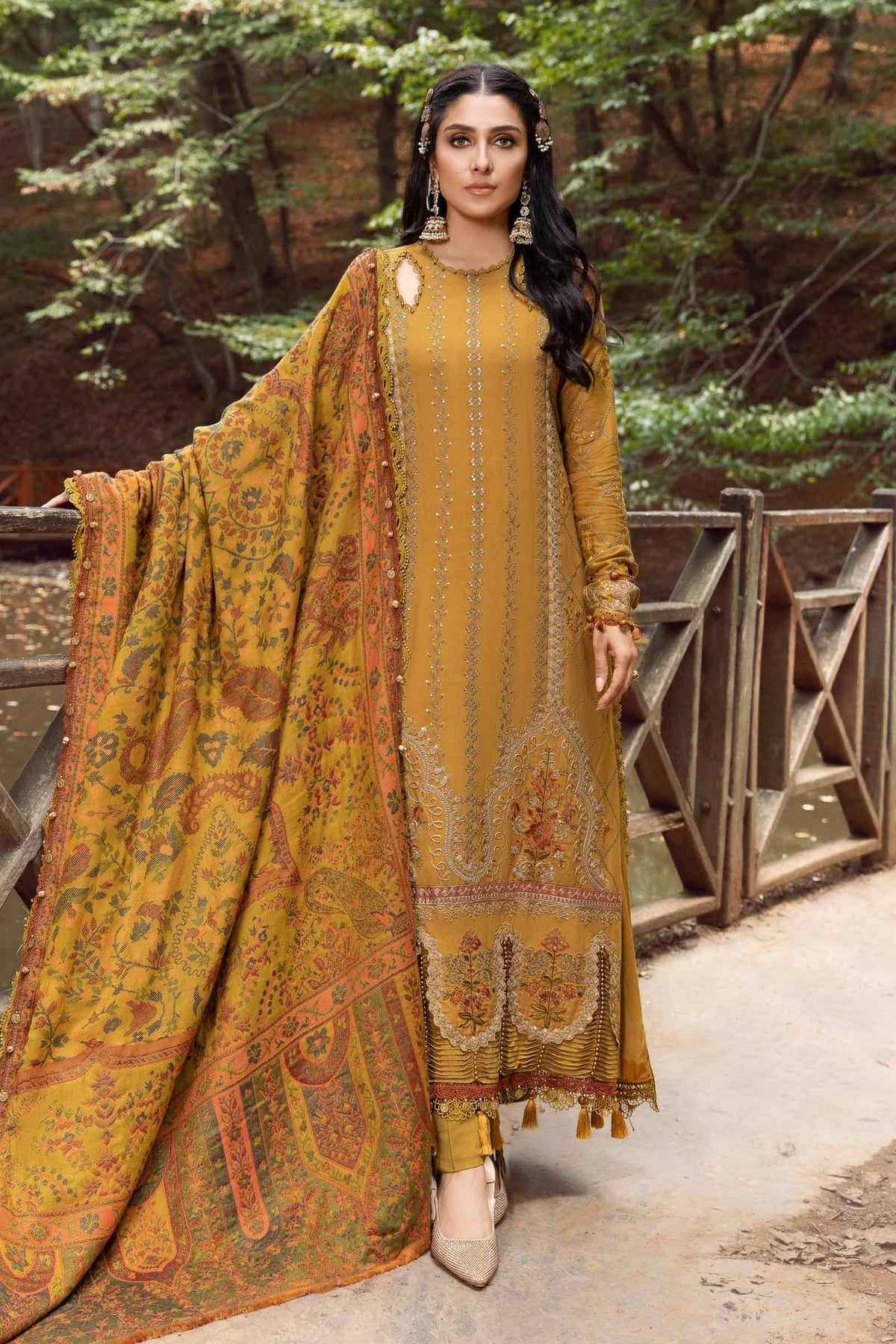 Maria.B 3 Piece Custom Stitched Suit - Mustard - LB284932