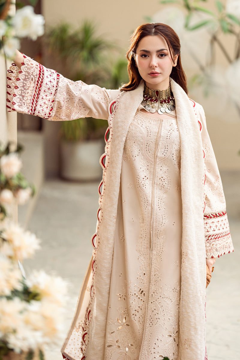 Qalamkar 3 Piece Custom Stitched Suit - Beige - LB29124