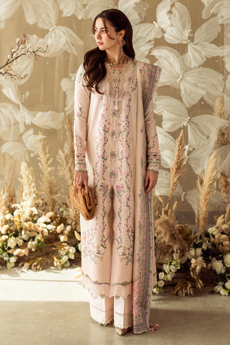 Qalamkar 3 Piece Custom Stitched Suit - Beige - LB29128