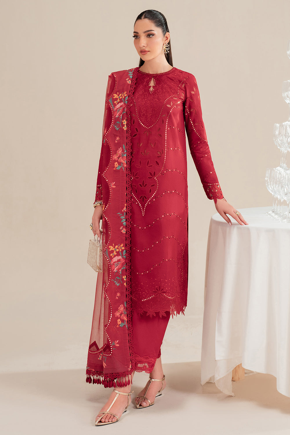 Jazmin 3 Piece Custom Stitched Suit - Red - LB30665