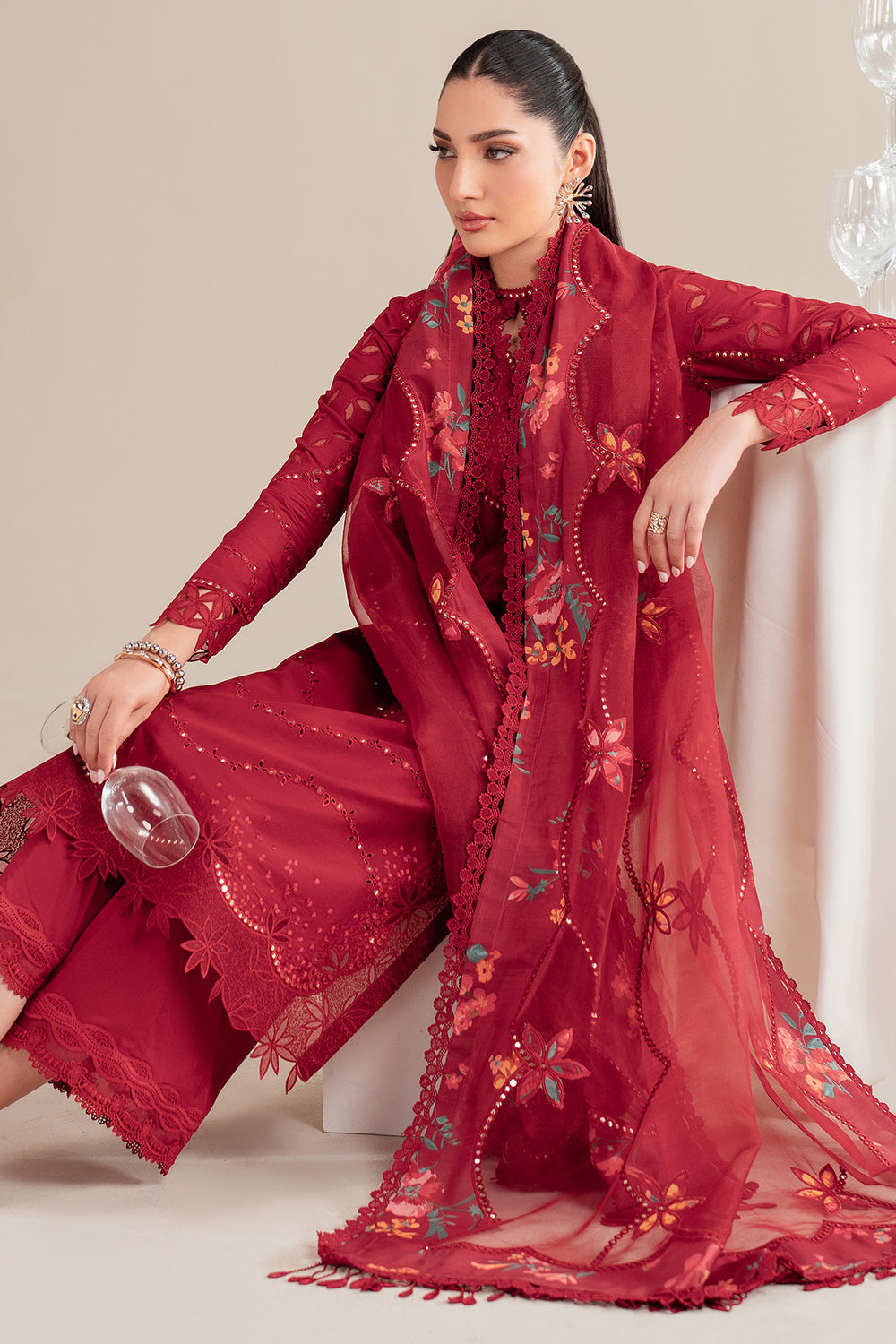 Jazmin 3 Piece Custom Stitched Suit - Red - LB30665