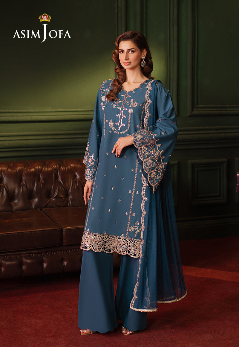 Asim Jofa 3 Piece Custom Stitched Suit - Blue - LB29490