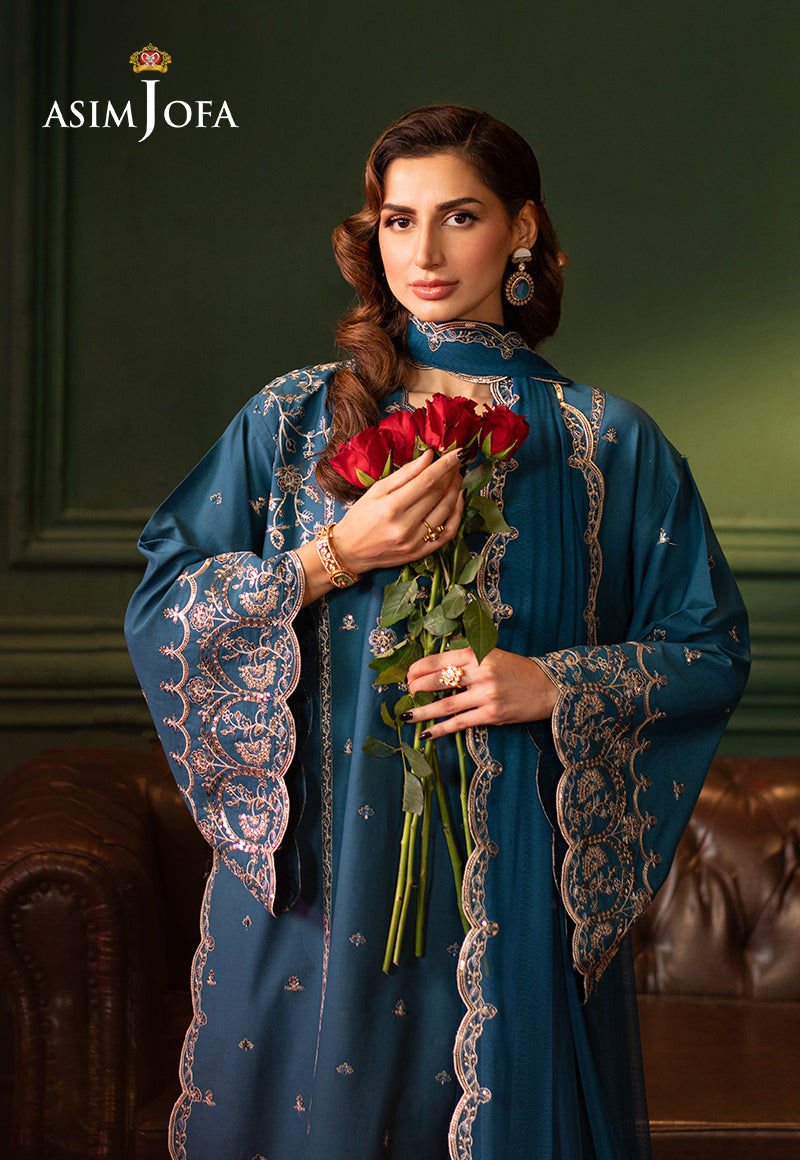 Asim Jofa 3 Piece Custom Stitched Suit - Blue - LB29490