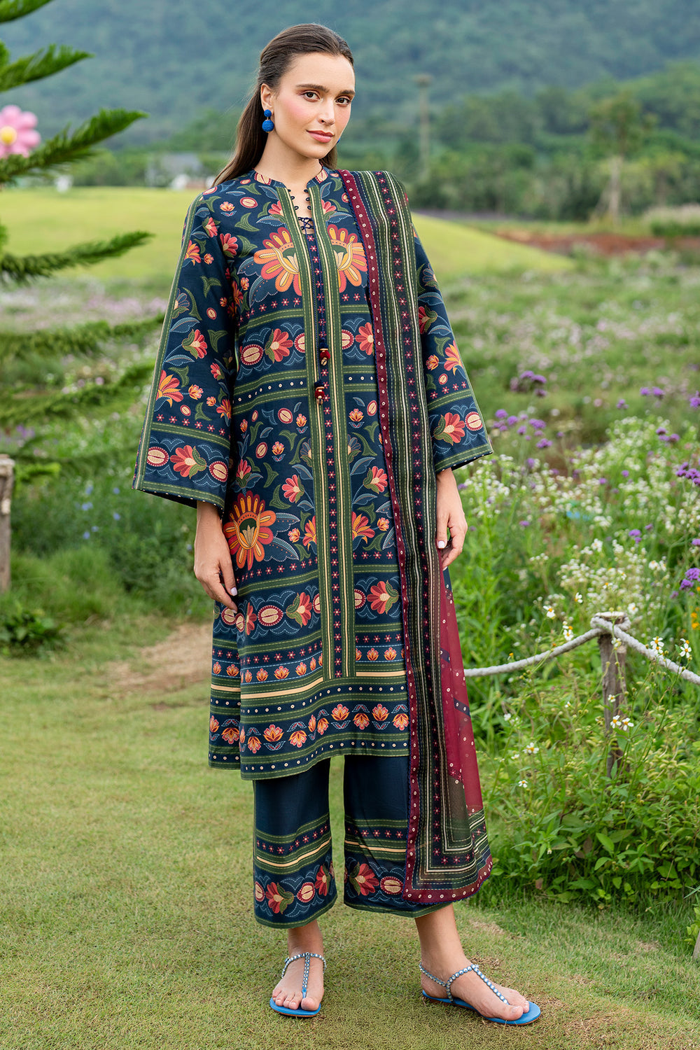 Jazmin 3 Piece Custom Stitched Suit - Blue - LB30396