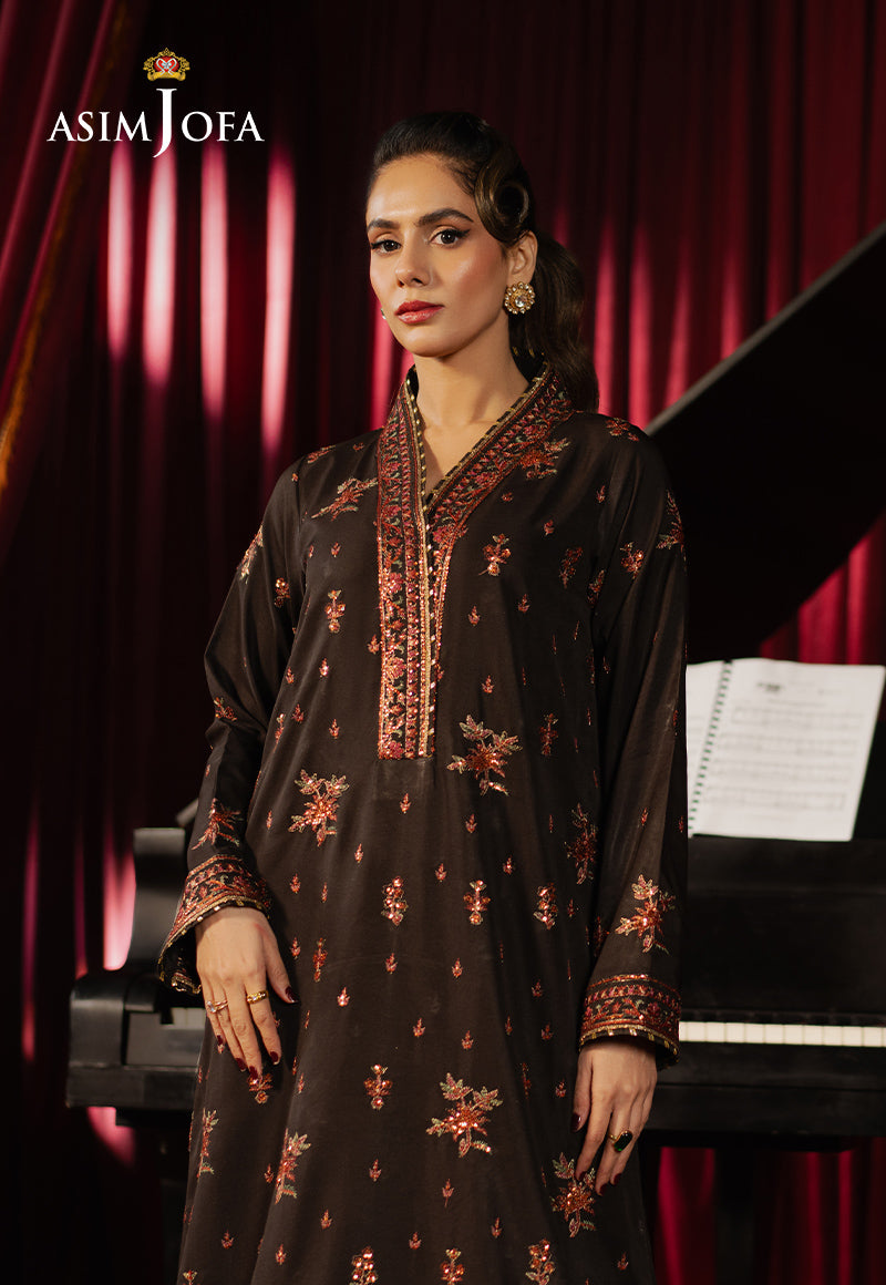 Asim Jofa 1 Piece Custom Stitched Shirt - Brown - LB29489