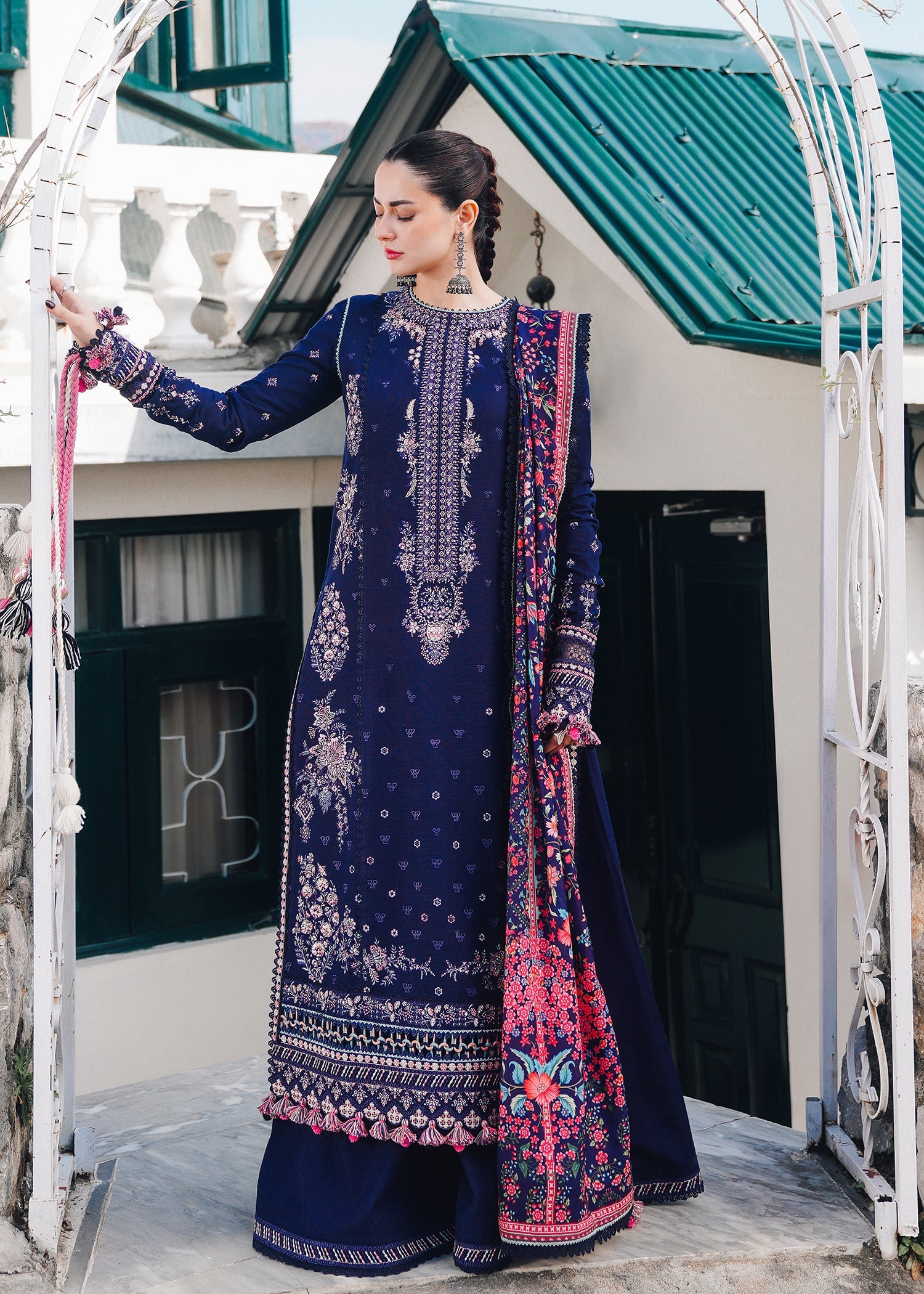 Hussain Rehar 3 Piece Custom Stitched Suit - Blue - LB289104