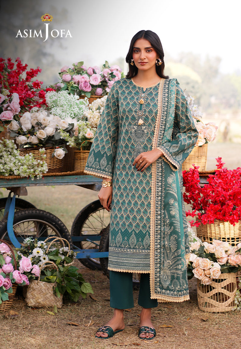 Asim Jofa 3 Piece Custom Stitched Suit - Green - LB28972