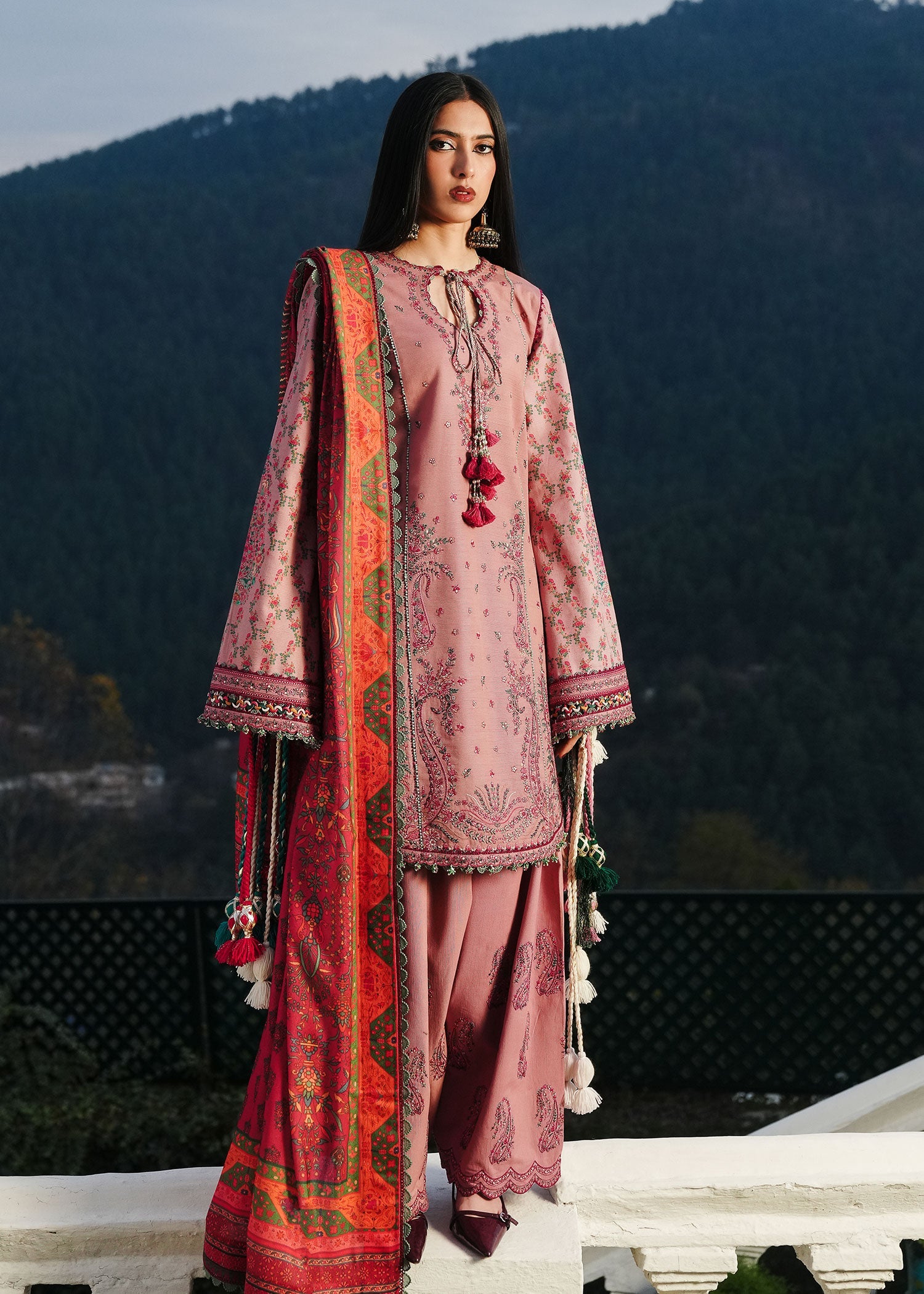 Hussain Rehar 3 Piece Custom Stitched Suit - Pink - LB289106