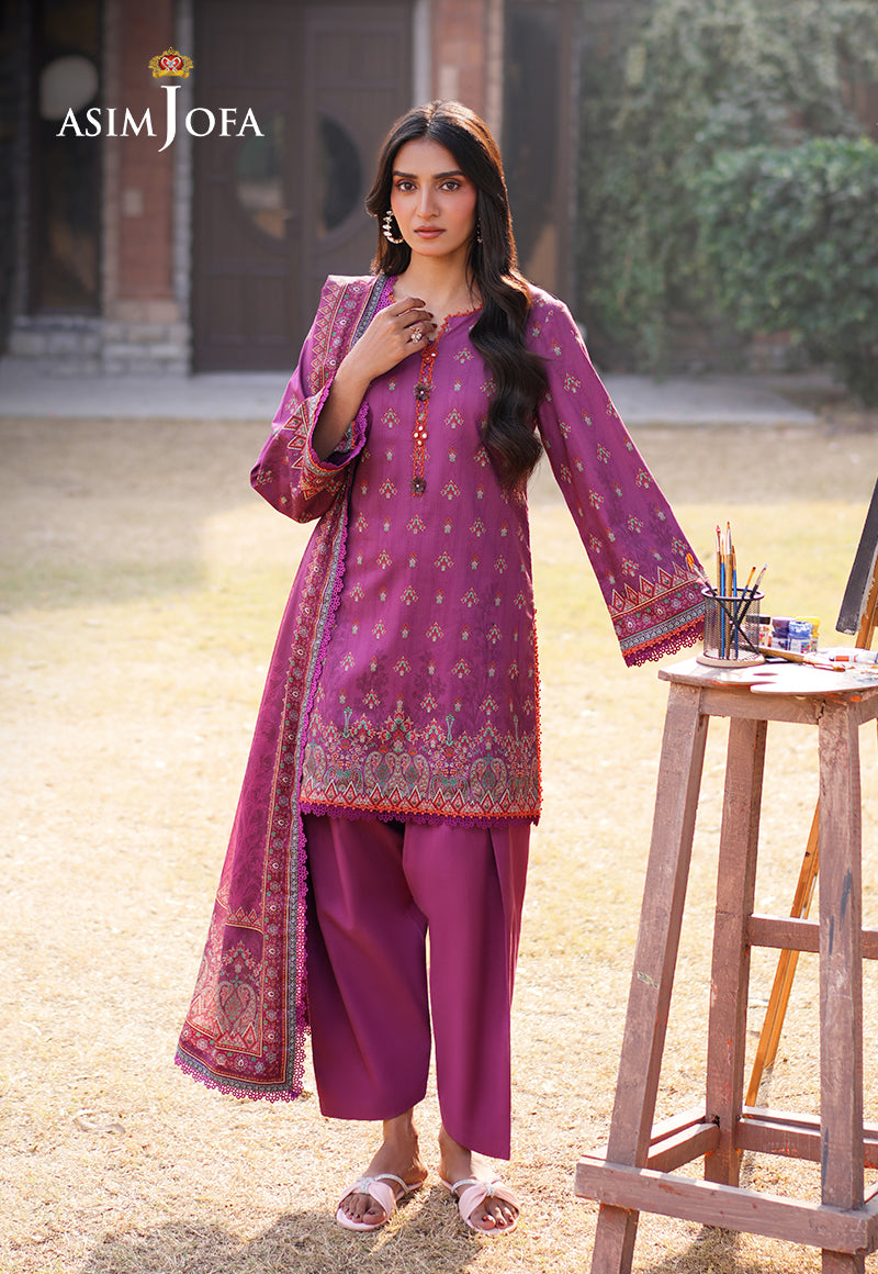 Asim Jofa 3 Piece Custom Stitched Suit - Purple - LB28983