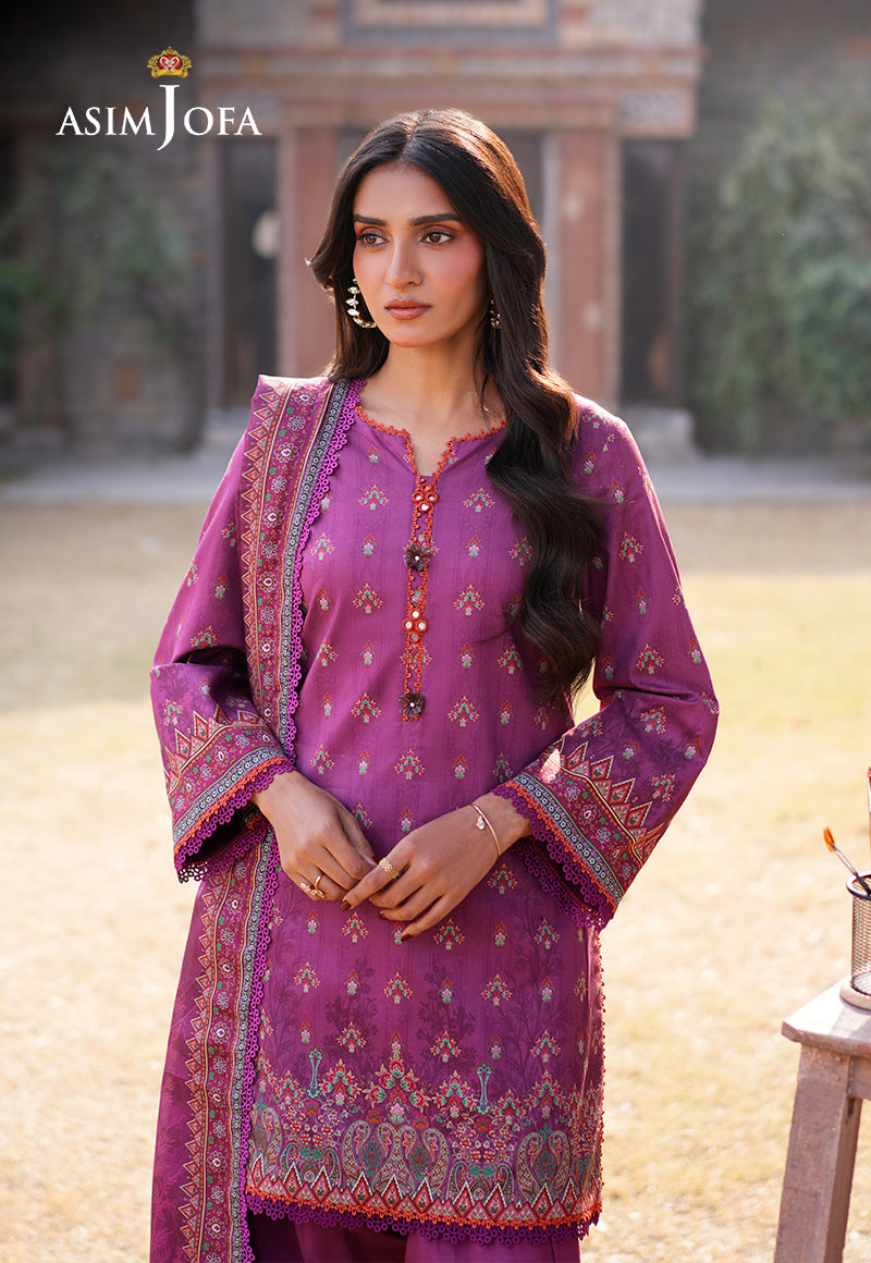 Asim Jofa 3 Piece Custom Stitched Suit - Purple - LB28983