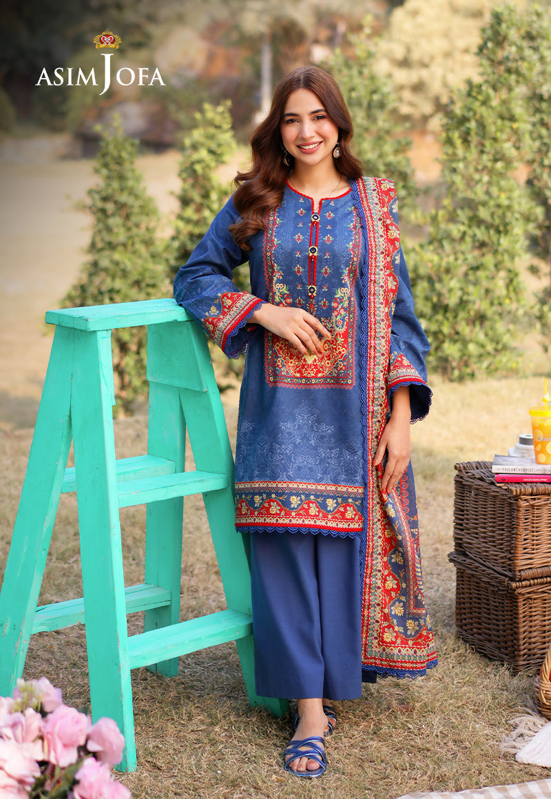 Asim Jofa 3 Piece Custom Stitched Suit - Blue - LB28982