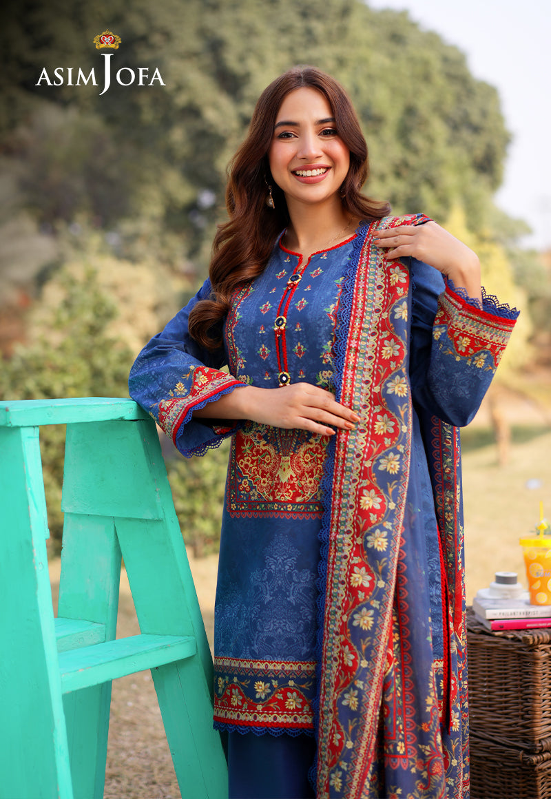 Asim Jofa 3 Piece Custom Stitched Suit - Blue - LB28982