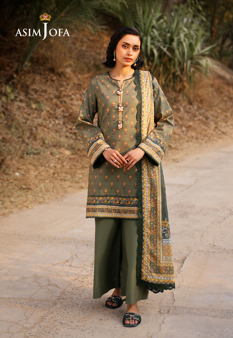 Asim Jofa 3 Piece Custom Stitched Suit - Green - LB28976