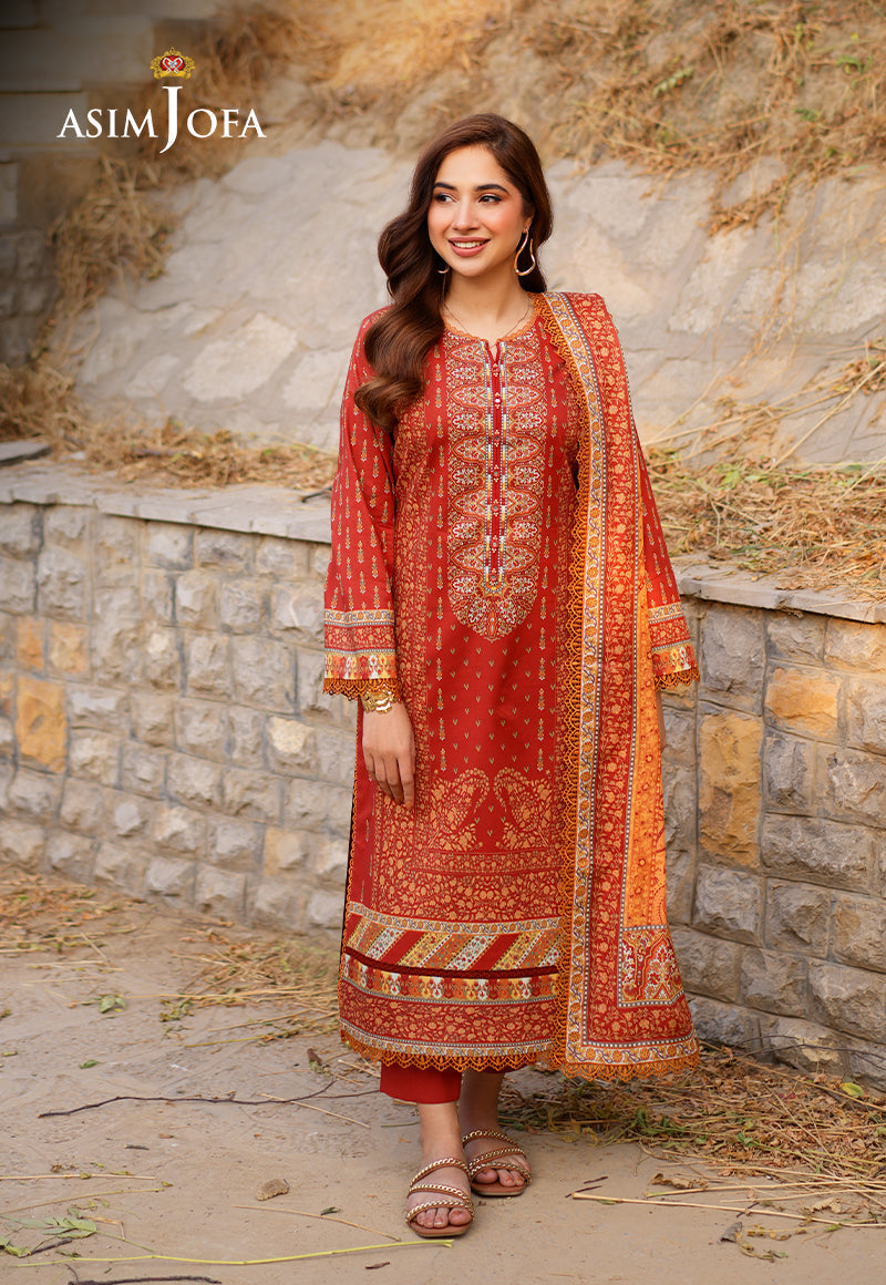 Asim Jofa 3 Piece Custom Stitched Suit - Orange - LB28984