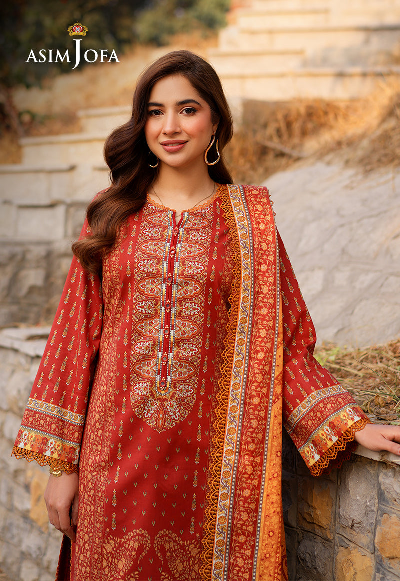 Asim Jofa 3 Piece Custom Stitched Suit - Orange - LB28984