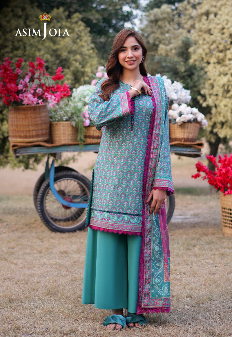 Asim Jofa 3 Piece Custom Stitched Suit - Aqua - LB28974