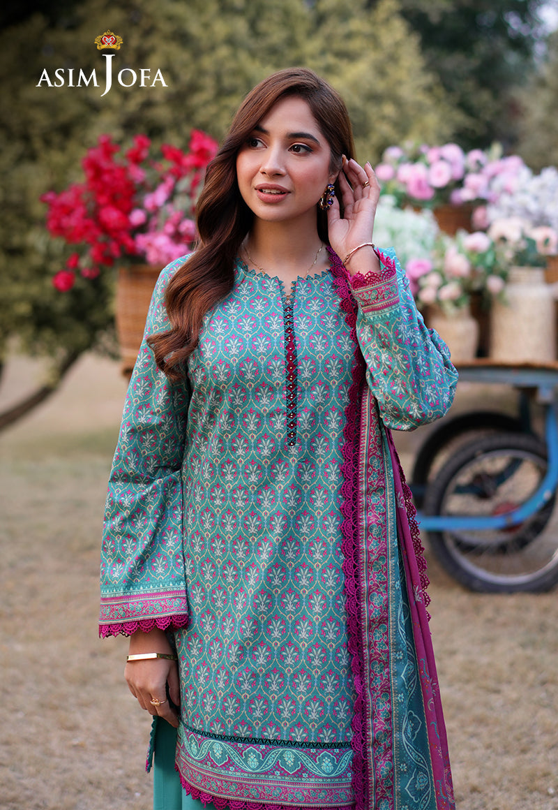 Asim Jofa 3 Piece Custom Stitched Suit - Aqua - LB28974