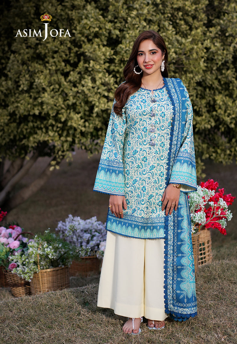 Asim Jofa 3 Piece Custom Stitched Suit - Blue - LB28985