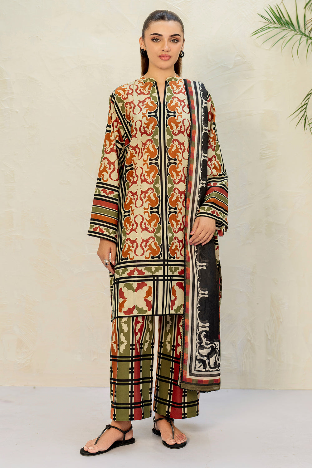 Jazmin 3 Piece Custom Stitched Suit - Beige - LB30337