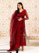 Libasco Zainab Chottani 3 Piece Custom Stitched Suit - Maroon - LB288925