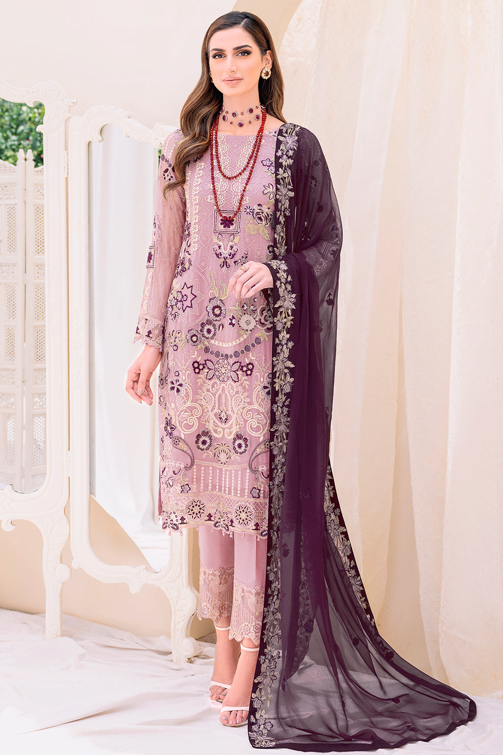 Ramsha 3 Piece Custom Stitched Suit - Purple - LB26817