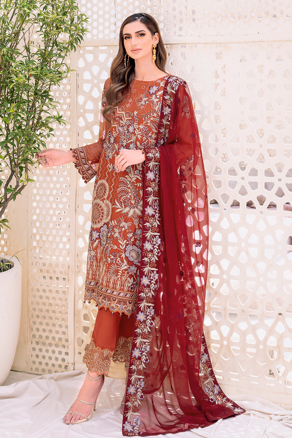 Ramsha 3 Piece Custom Stitched Suit - Orange - LB26815