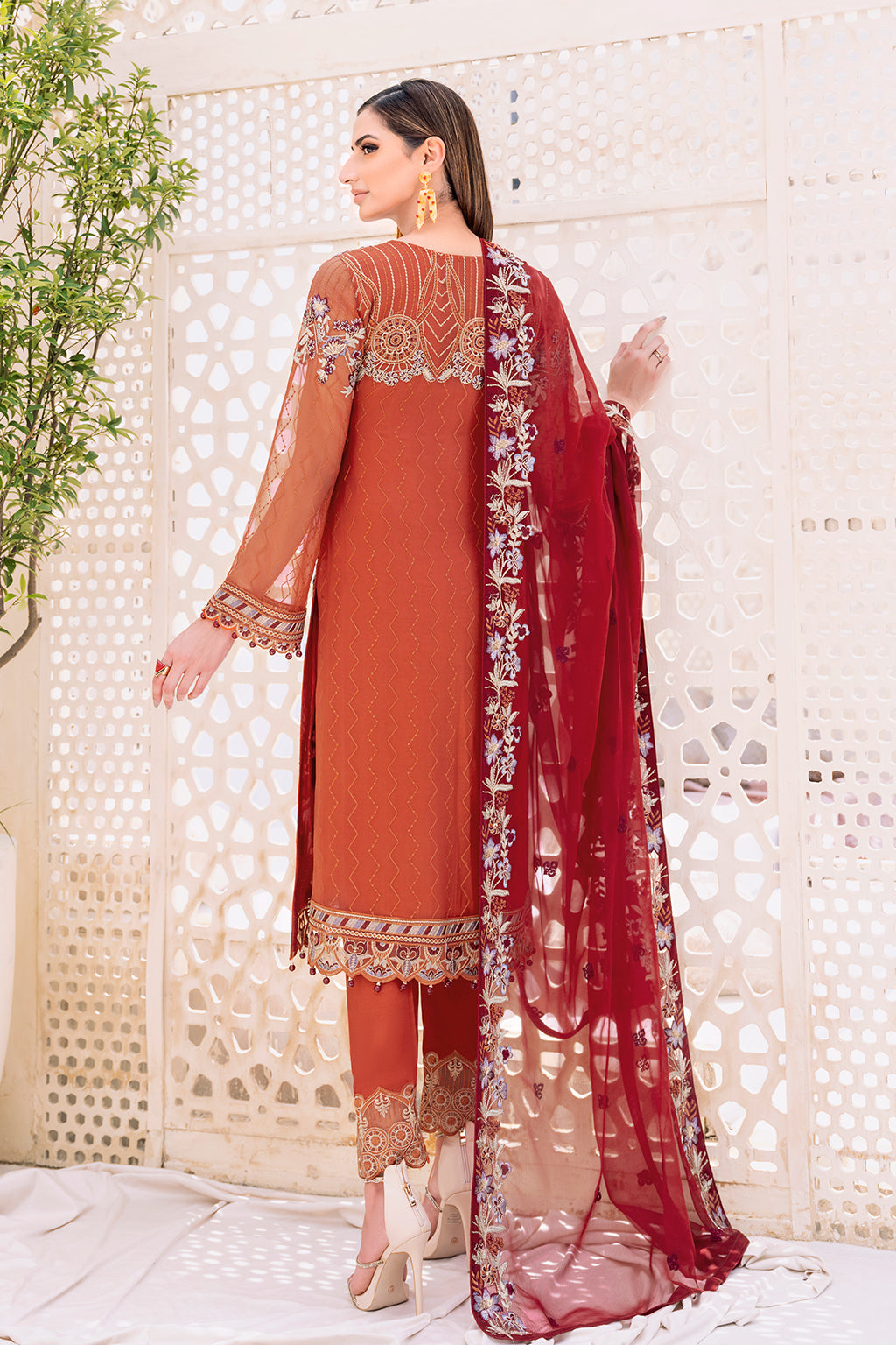 Ramsha 3 Piece Custom Stitched Suit - Orange - LB26815