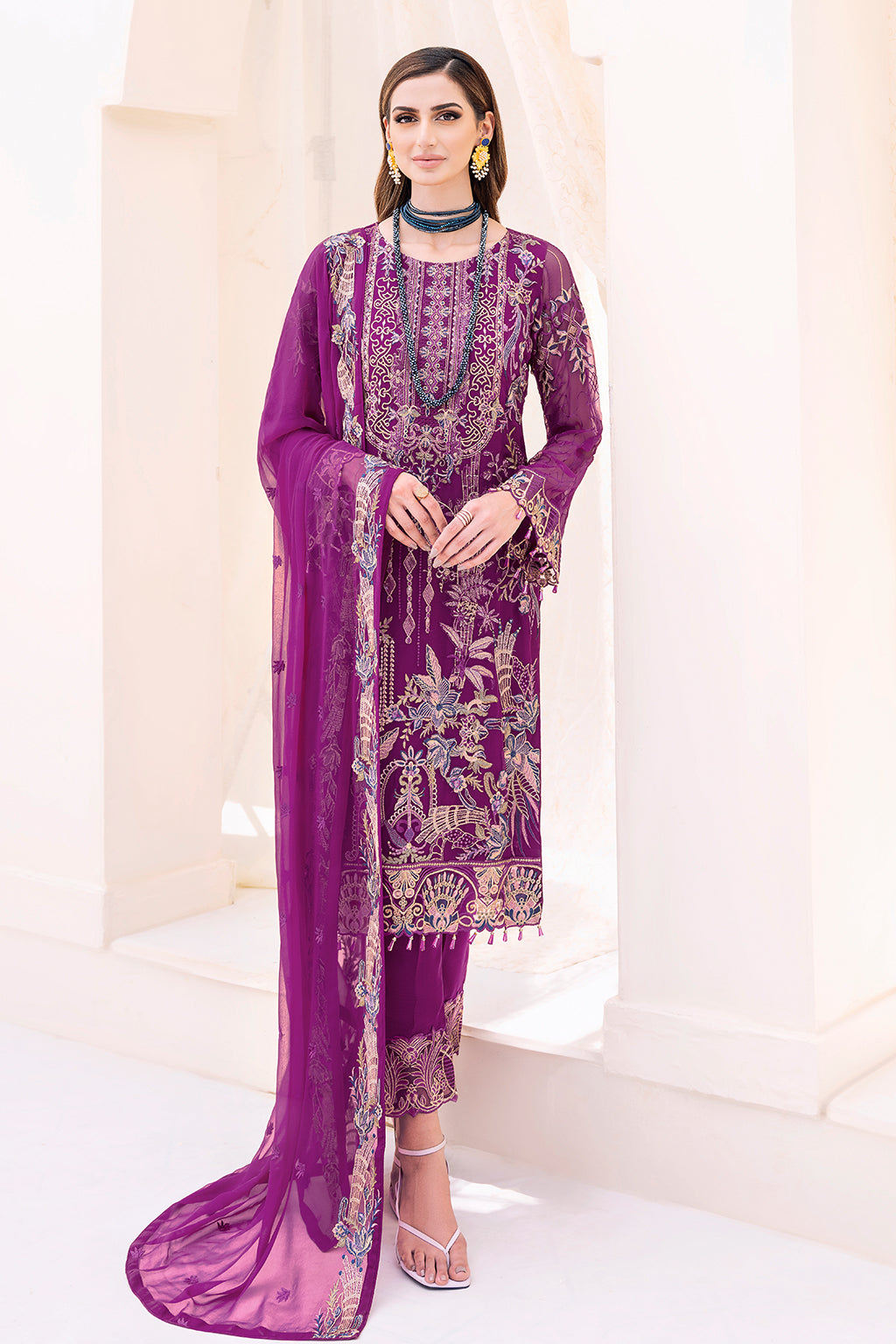 Ramsha 3 Piece Custom Stitched Suit - Purple - LB26819