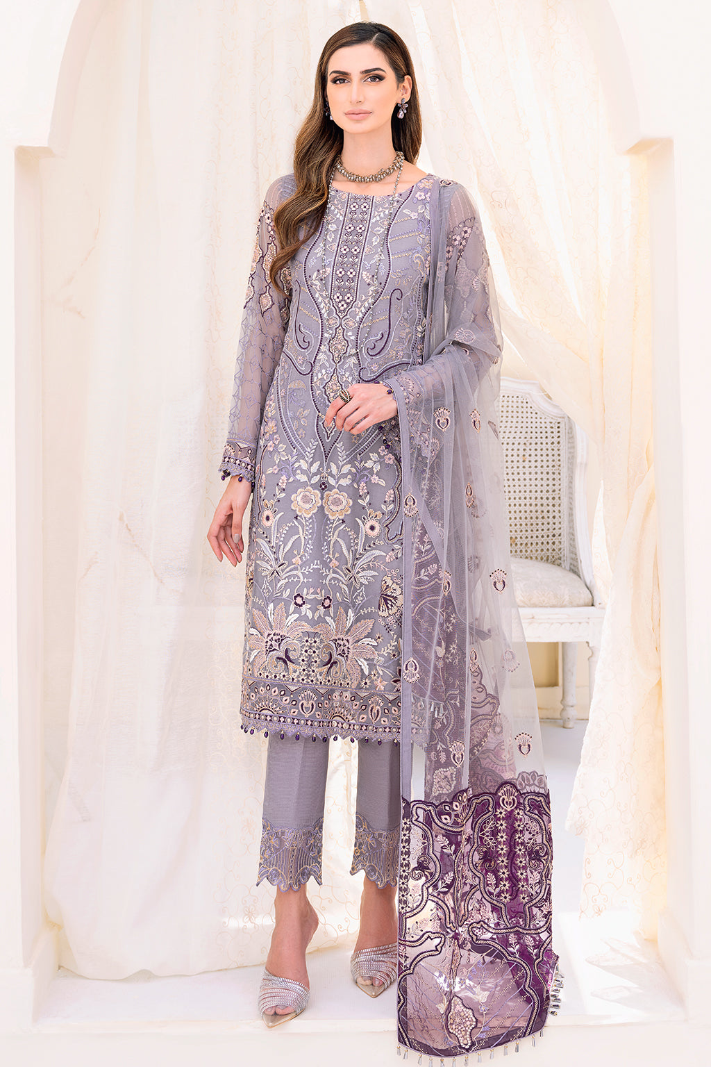 Ramsha 3 Piece Custom Stitched Suit - Purple - LB26821