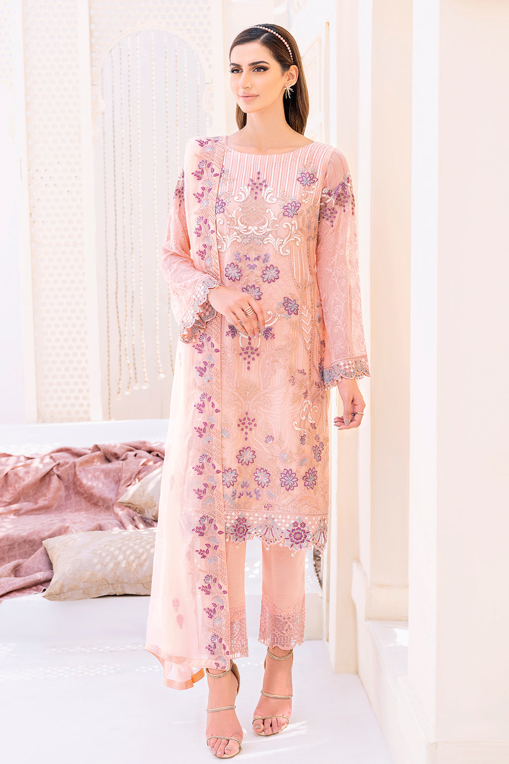 Ramsha 3 Piece Custom Stitched Suit - Pink - LB26824