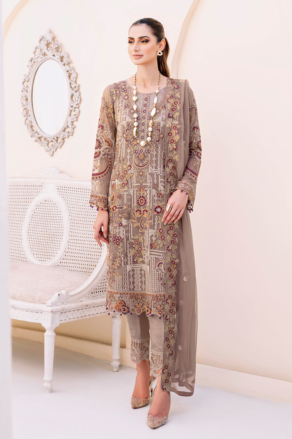 Ramsha 3 Piece Custom Stitched Suit - Brown - LB26818