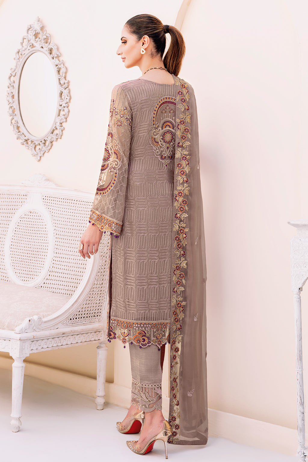 Ramsha 3 Piece Custom Stitched Suit - Brown - LB26818