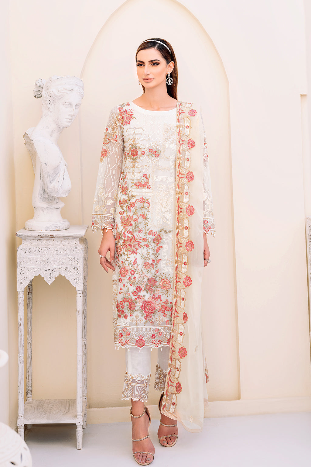 Ramsha 3 Piece Custom Stitched Suit - White - LB26823